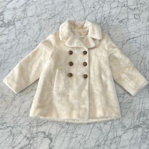 Vintage 1960s Toddler Pea Coat Ivory Faux Fur Double Breasted Winter Malden 5T